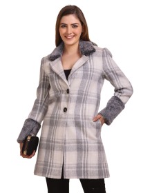 Women Coat Check Design White Lead